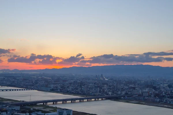 Vista Della Città Osaka Luci Vista Serale Giappone — Foto Stock