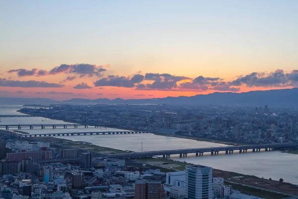 Utsikt Över Osaka City Lights Nattvisning Japan — Stockfoto