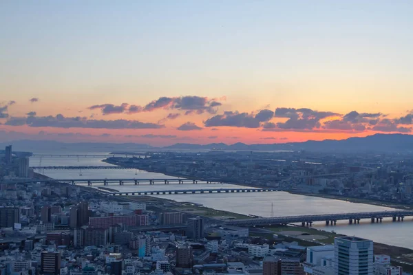 Utsikt Över Osaka City Lights Nattvisning Japan — Stockfoto