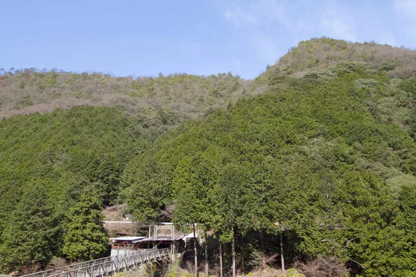 京都外ロマンチックな列車から川 — ストック写真