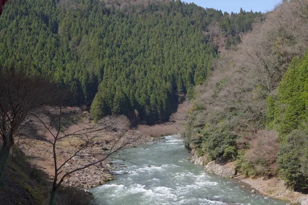 River Romantic Train Kyoto Japan — стоковое фото