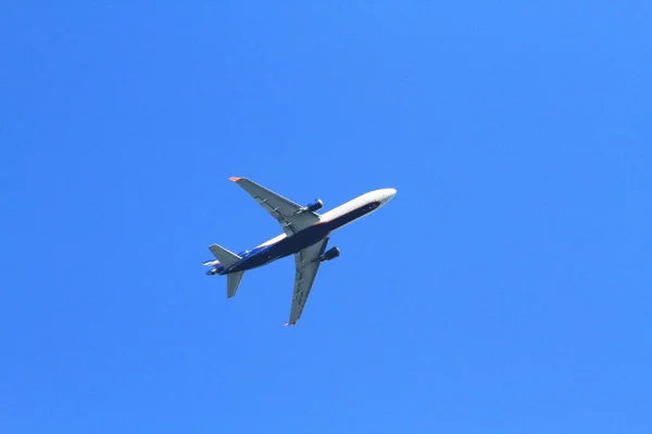 Vliegtuig Tijdens Vlucht Panoramisch Samenstelling Hoge Resolutie — Stockfoto