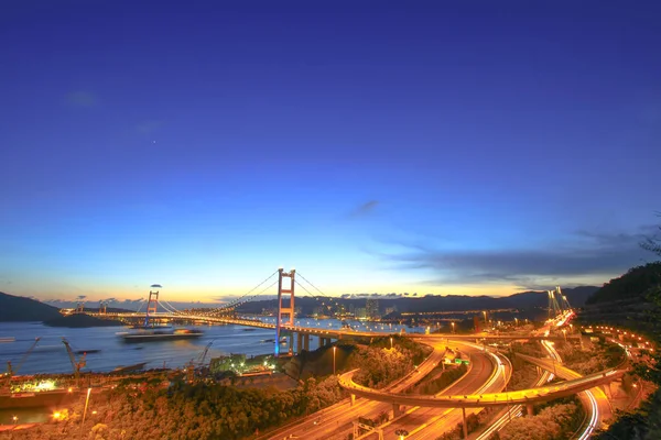 Rodovia Tsing Bridge Hong Kong Noite — Fotografia de Stock