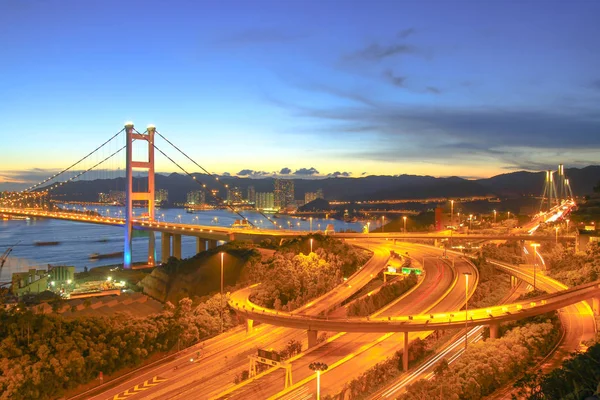 Highway Tsing Bridge Hong Kong Night — Stock Photo, Image