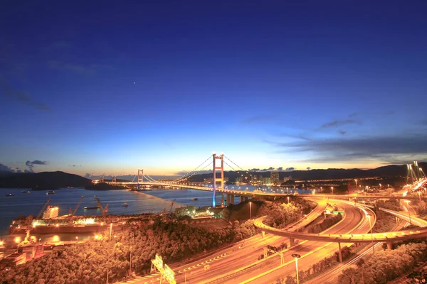 Rodovia Tsing Bridge Hong Kong Noite — Fotografia de Stock
