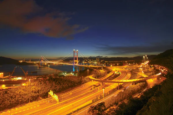 Autoroute Tsing Bridge Hong Kong Nuit — Photo