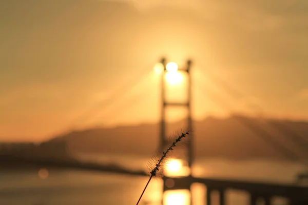 Piękny Tsing Bridge Zachodzie Słońca Hongkong — Zdjęcie stockowe