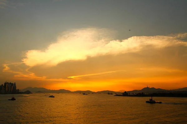 Sole Tramontato Sul Lungomare West Kowloon Hong Kong — Foto Stock