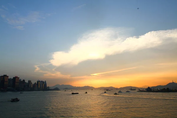 Hong Kong Island Amint Tsim Sha Tsui Alkonyatkor Megtekintése — Stock Fotó