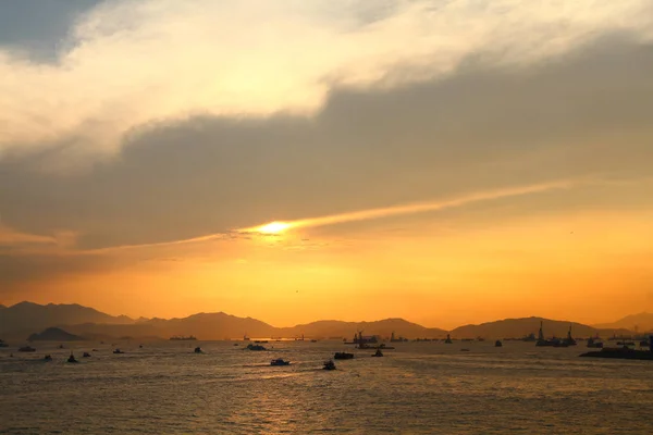 Güneş Batı Kowloon Promenade Hong Kong Ayarla — Stok fotoğraf