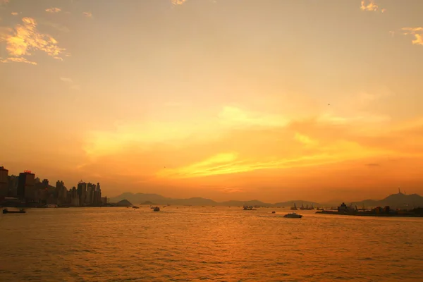 Puesta Sol Paseo Marítimo West Kowloon Hong Kong —  Fotos de Stock