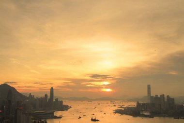 İskoç hil günbatımı hong kong şehir manzarası