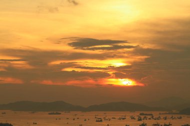 İskoç hil günbatımı hong kong şehir manzarası
