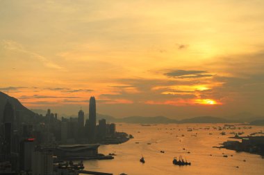 İskoç hil günbatımı hong kong şehir manzarası