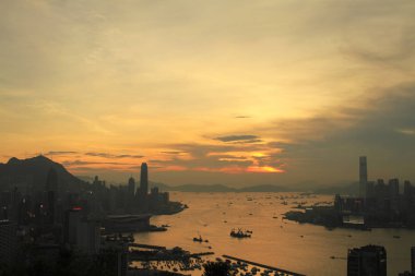 İskoç hil günbatımı hong kong şehir manzarası