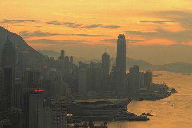 İskoç hil günbatımı hong kong şehir manzarası