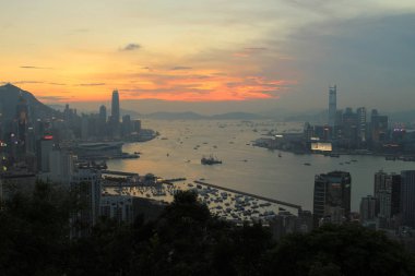 İskoç hil günbatımı hong kong şehir manzarası
