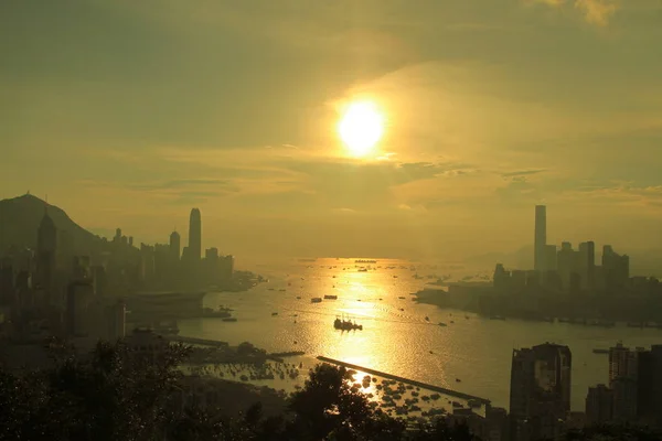 Coucher Soleil Hong Kong Ville Skyline Braemar Hil — Photo