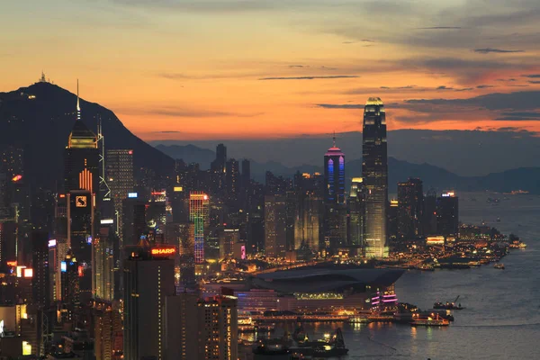Skoç Hil Günbatımı Hong Kong Şehir Manzarası — Stok fotoğraf