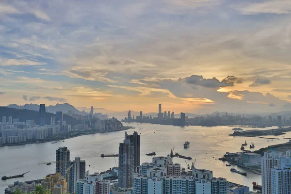日落时的维多利亚港 魔鬼峰香港 — 图库照片