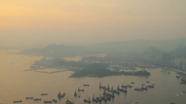 West Kowloon Stonecutters Köprüsü Nde Sunse — Stok fotoğraf