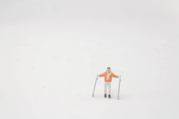 Una Mini Figura Esquiadora Invierno — Foto de Stock