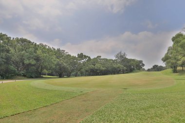 bir yeşil golf sahası fairway sepeti yolunda bulutlu 