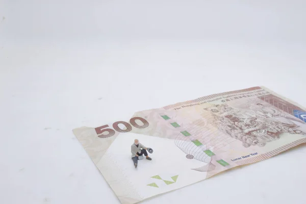 Mini Beggar Begs Bank Note — Stock Photo, Image