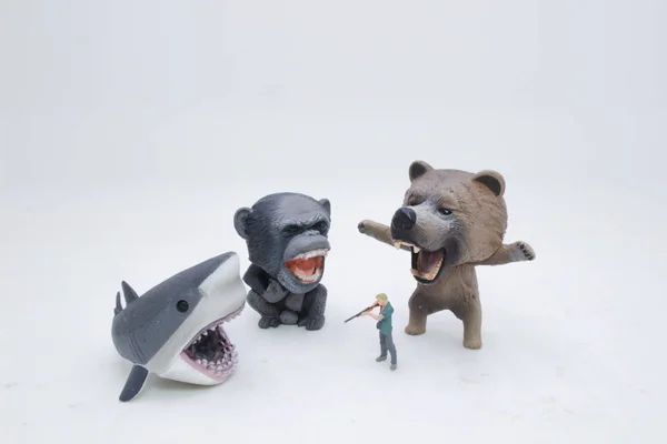 Brinquedo Animais Selvagens Com Caçador — Fotografia de Stock