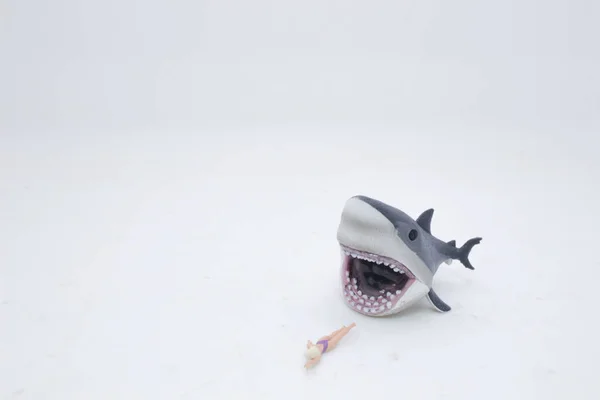 Büyük Beyaz Bir Kadın Saldıran Köpekbalığı — Stok fotoğraf