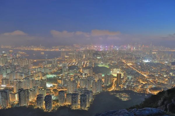 Wgląd Nocy Kowloon Lion Rock — Zdjęcie stockowe
