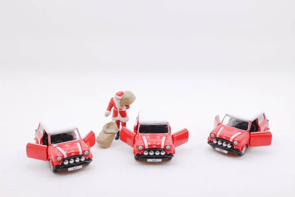 Santa Claus Red Toy Car Carrying Christmas Gifts — Stock Photo, Image
