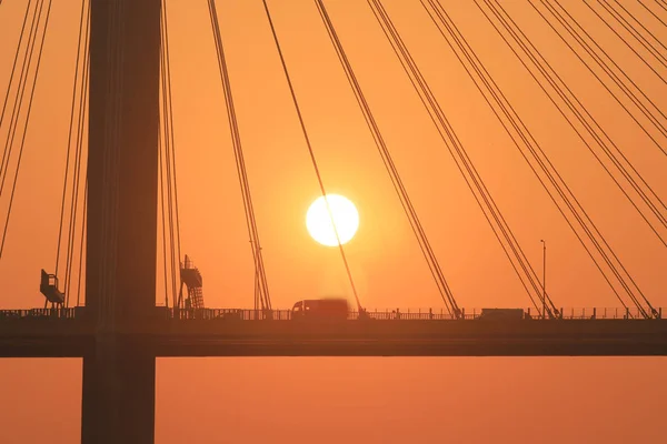 Zachód Słońca Ting Kau Bridge — Zdjęcie stockowe