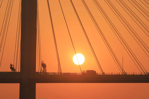 Zonsondergang Van Ting Kau Brug — Stockfoto