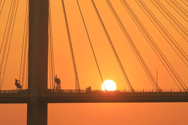 Zachód Słońca Ting Kau Bridge — Zdjęcie stockowe