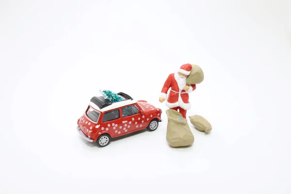 Santa Con Coche Árbol Navidad — Foto de Stock