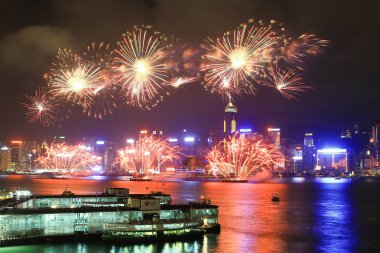 fireworks uygulamasında hk ada, manzarası ve Finans Merkezi,