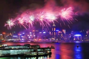 fireworks uygulamasında hk ada, manzarası ve Finans Merkezi,