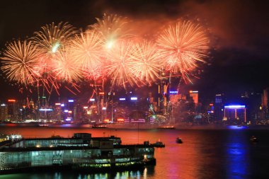 fireworks uygulamasında hk ada, manzarası ve Finans Merkezi,