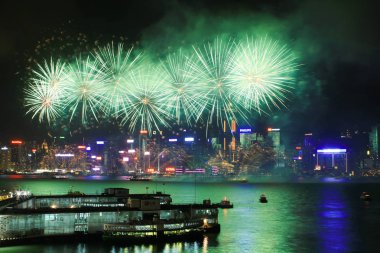 fireworks uygulamasında hk ada, manzarası ve Finans Merkezi,
