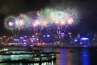 fireworks uygulamasında hk ada, manzarası ve Finans Merkezi,
