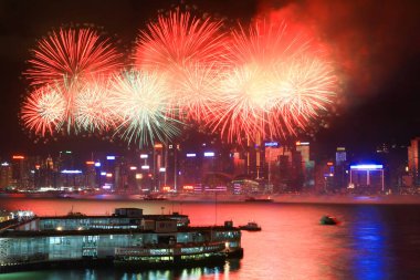 fireworks uygulamasında hk ada, manzarası ve Finans Merkezi,