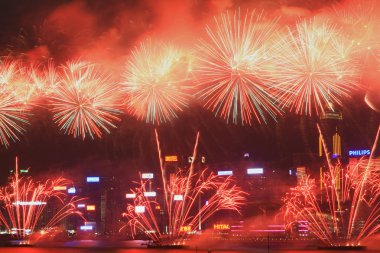 fireworks uygulamasında hk ada, manzarası ve Finans Merkezi,