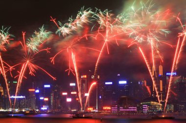 fireworks uygulamasında hk ada, manzarası ve Finans Merkezi,