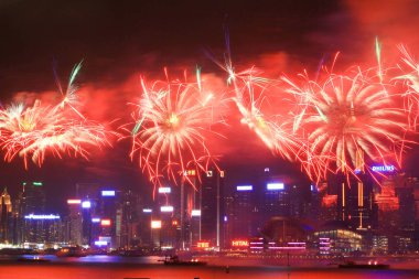 fireworks uygulamasında hk ada, manzarası ve Finans Merkezi,