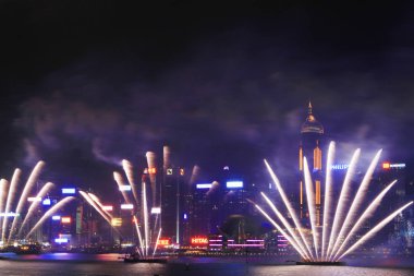 fireworks uygulamasında hk ada, manzarası ve Finans Merkezi,