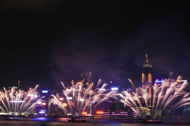 fireworks uygulamasında hk ada, manzarası ve Finans Merkezi,