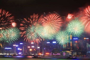 fireworks uygulamasında hk ada, manzarası ve Finans Merkezi,