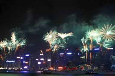 fireworks uygulamasında hk ada, manzarası ve Finans Merkezi,