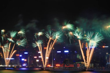 fireworks uygulamasında hk ada, manzarası ve Finans Merkezi,